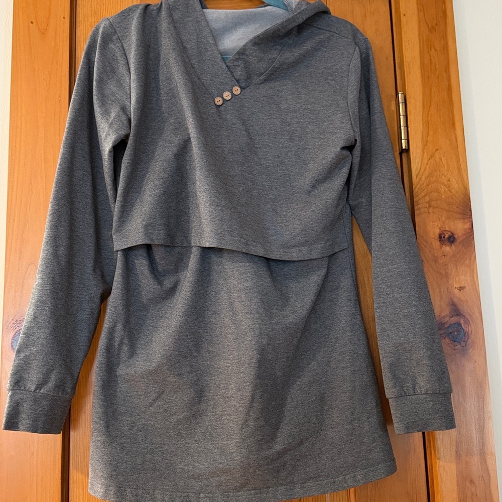 Maternity Nursing top Gray Long Sleeve stretch hoodie size large